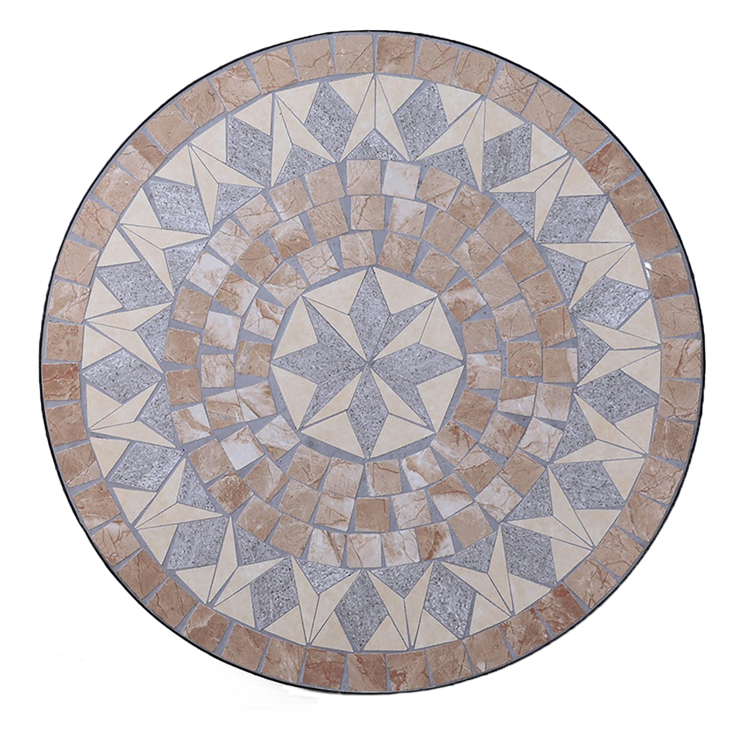 VESTIAMO CASA GIARDINO - Set giardino Bistrot tavolo rotondo 60 cm e 2 sedie in metallo Nero e Top in ceramica Effetto Mosaico